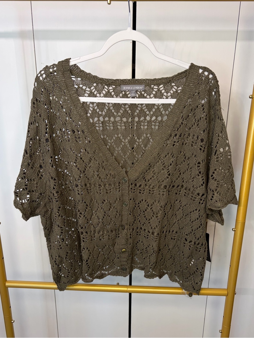 Jessica London Olive Green Button-Front Shrug